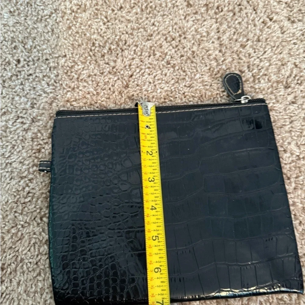 Black Crocodile-Embossed Clutch Wristlet
